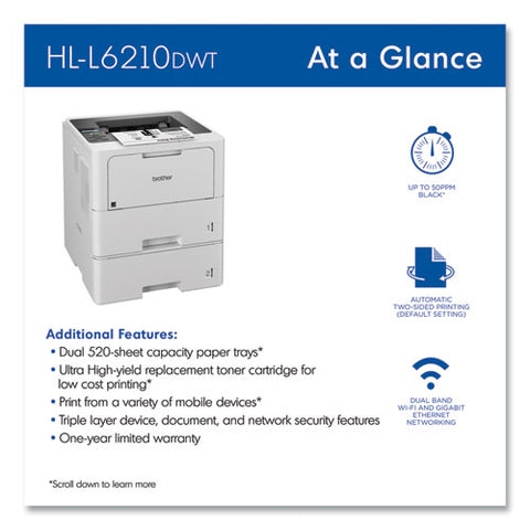 Hl-l6210dwt Wireless Business Monochrome Laser Printer With Dual Paper Trays