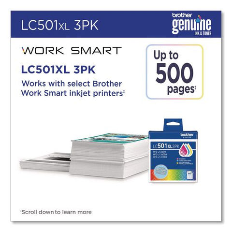 Lc501xl3pks High-yield Ink, 500 Page-yield, Cyan/magenta/yellow, 3/pack