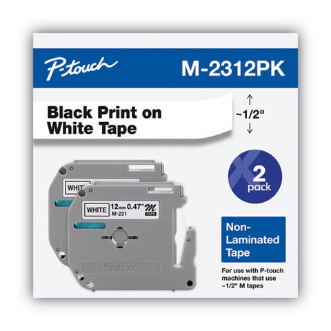 M Series Tape Cartridges For P-touch Labelers, 0.47" X 26.2 Ft, Black On White, 2/pack