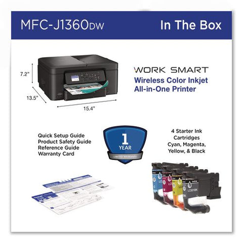 Mfcj1360dw Work Smart 1360 Wireless Color Inkjet Aio Printer, Copy/print/scan