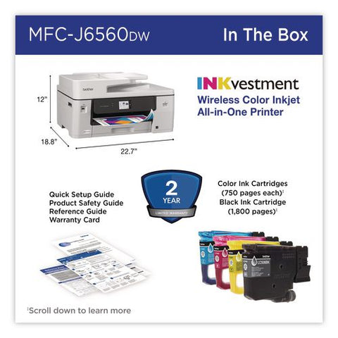 Mfc-j6560dw Inkvestment Aio Printer, Copy/fax/print/scan