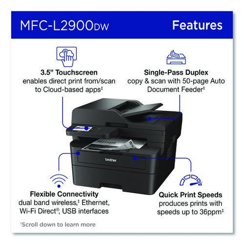 Wireless Mfc-l2900dw Compact Monochrome Aio Laser Printer, Copy/fax/print/scan