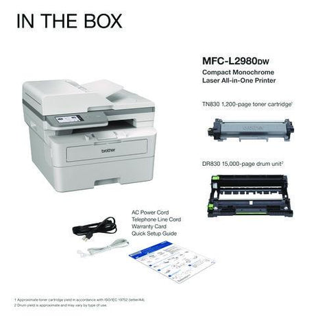 Workhorse Mfc-l2980dw Compact Monochrome Laser Aio Printer, Copy, Fax, Print, Scan