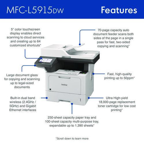 Mfc-l5915dw Business Monochrome Aio Laser Printer, Copy/fax/print/scan