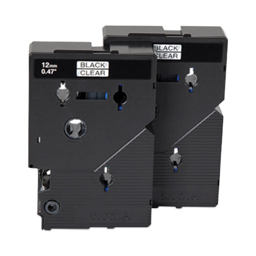 Tc Tape Cartridges For P-touch Labelers, 0.47" X 25.2 Ft, Black On Clear, 2/pack