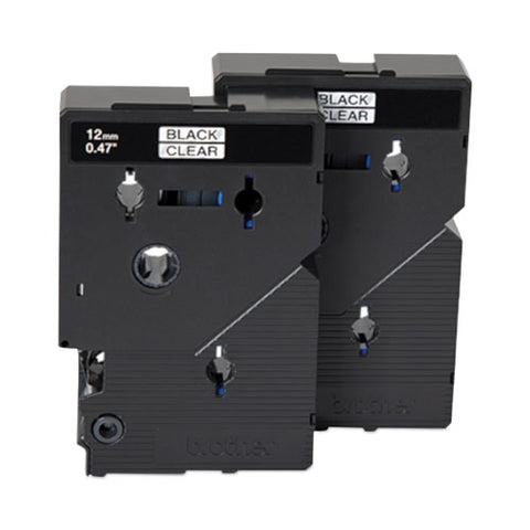 Tc Tape Cartridges For P-touch Labelers, 0.47" X 25.2 Ft, Black On Clear, 2/pack