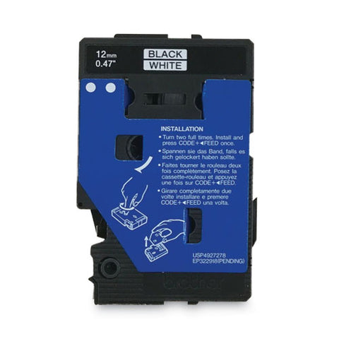 Tc Tape Cartridges For P-touch Labelers, 0.5" X 25.2 Ft, Black On White, 2/pack