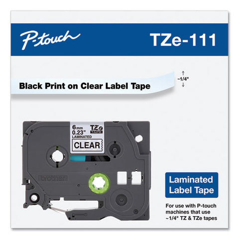 Tze Standard Adhesive Laminated Labeling Tape, 0.23" X 26.2 Ft, Black On Clear