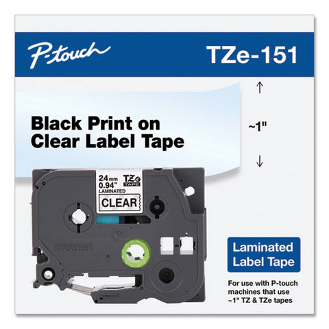 Tze Standard Adhesive Laminated Labeling Tape, 0.94" X 26.2 Ft, Black On Clear