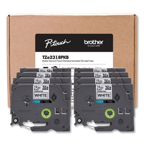 Tze Series Standard Adhesive Laminated Labeling Tape, 0.5", Black On White, 8/pack