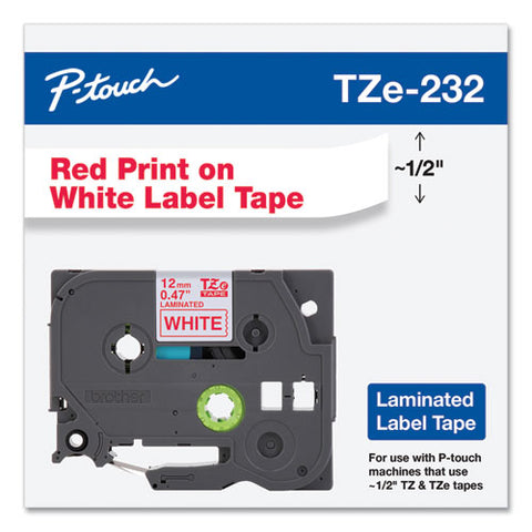 Tze Standard Adhesive Laminated Labeling Tape, 0.47" X 26.2 Ft, Red On White