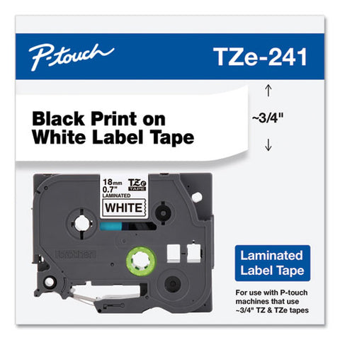 Tze Standard Adhesive Laminated Labeling Tape, 0.7" X 26.2 Ft, Black On White