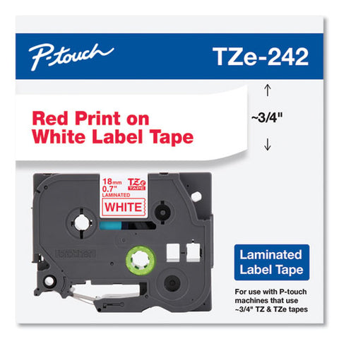 Tze Standard Adhesive Laminated Labeling Tape, 0.7" X 26.2 Ft, Red On White