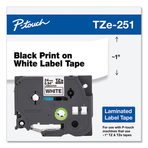 Tze Standard Adhesive Laminated Labeling Tape, 0.94" X 26.2 Ft, Black On White