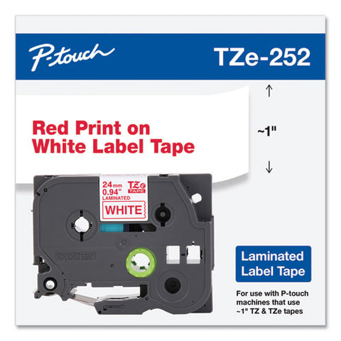 Tze Standard Adhesive Laminated Labeling Tape, 0.94" X 26.2 Ft, Red On White