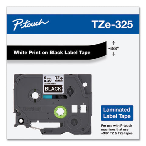 Tze Standard Adhesive Laminated Labeling Tape, 0.35" X 26.2 Ft, White On Black