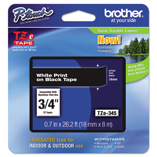 Tze Standard Adhesive Laminated Labeling Tape, 0.7" X 26.2 Ft, White On Black
