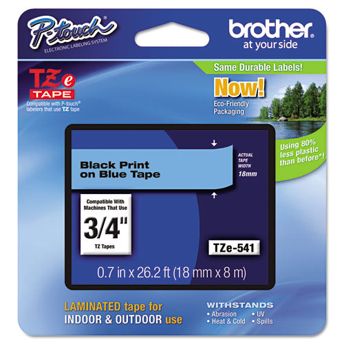 Tze Standard Adhesive Laminated Labeling Tape, 0.7" X 26.2 Ft, Black On Blue