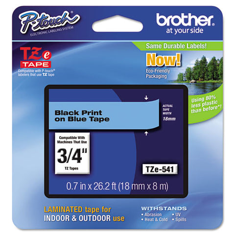 Tze Standard Adhesive Laminated Labeling Tape, 0.7" X 26.2 Ft, Black On Blue