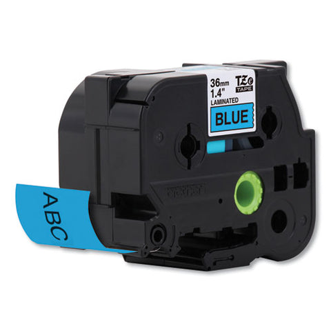Tze Standard Adhesive Laminated Labeling Tape, 1.4" X 26.2 Ft, Black On Blue