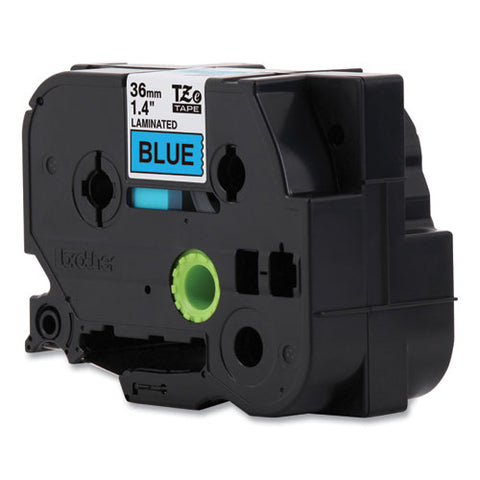 Tze Standard Adhesive Laminated Labeling Tape, 1.4" X 26.2 Ft, Black On Blue