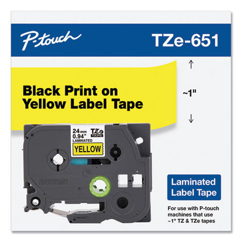 Tze Standard Adhesive Laminated Labeling Tape, 0.94" X 26.2 Ft, Black On Yellow