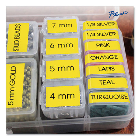 Tze Standard Adhesive Laminated Labeling Tape, 1.4" X 26.2 Ft, Black On Yellow