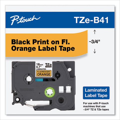 Tz Standard Adhesive Laminated Labeling Tape, 0.7" X 16.4 Ft, Black On Fluorescent Orange