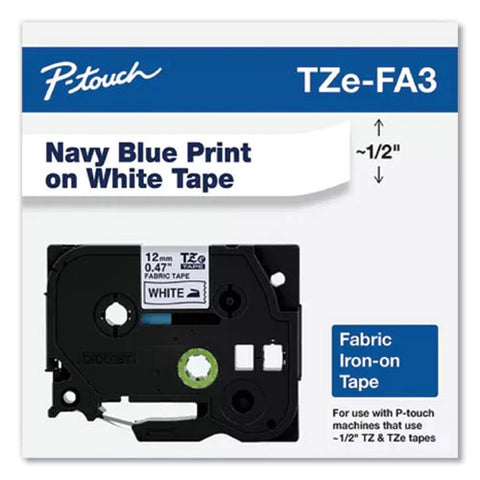 Tz Industrial Series Fabric Iron-on Tape, 0.47" X 9.8 Ft, Navy On White
