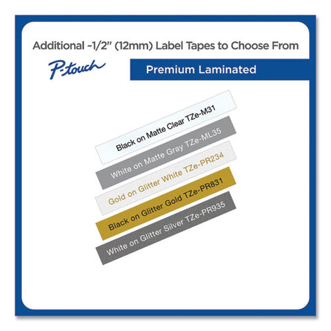 Tze Premium Laminated Tape, 0.47" X 26.2 Ft, White On Silver