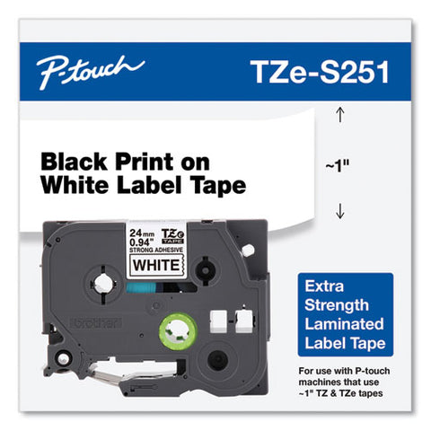 Tze Extra-strength Adhesive Laminated Labeling Tape, 0.94" X 26.2 Ft, Black On White