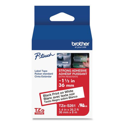 Tz Extra-strength Adhesive Laminated Labeling Tape, 1.4" X 26.2 Ft, Black On White