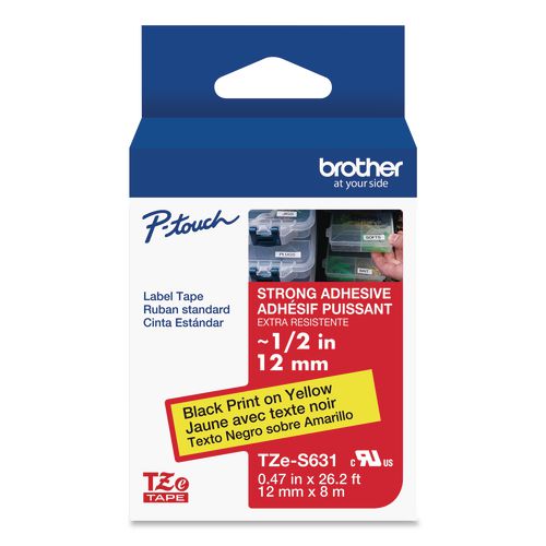 Tze Extra-strength Adhesive Laminated Labeling Tape, 0.47" X 26.2 Ft, Black On Yellow