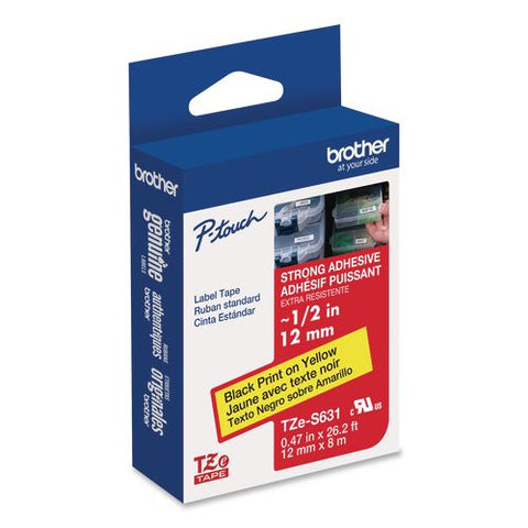 Tze Extra-strength Adhesive Laminated Labeling Tape, 0.47" X 26.2 Ft, Black On Yellow