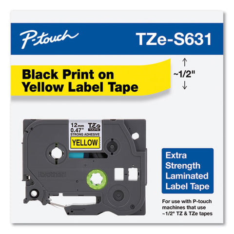 Tze Extra-strength Adhesive Laminated Labeling Tape, 0.47" X 26.2 Ft, Black On Yellow