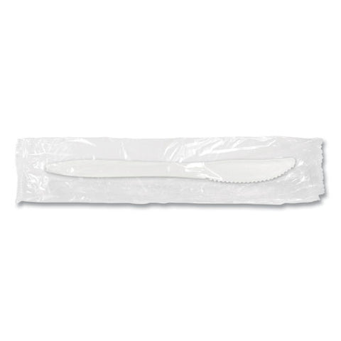 Individually Wrapped Mediumweight Cutlery, Knives, White, 1,000/carton