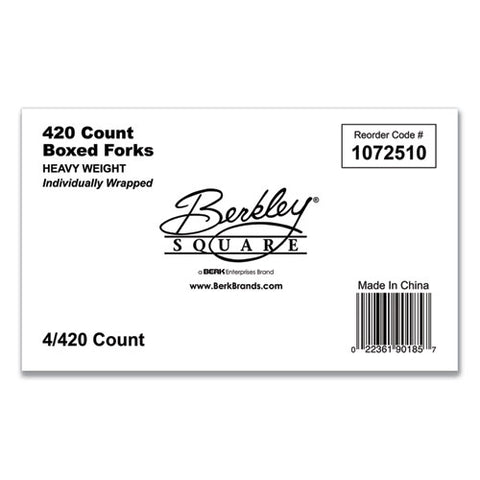 Elegant Dinnerware Heavyweight Cutlery, Individually Wrapped, Fork, Plastic, White, 420/box