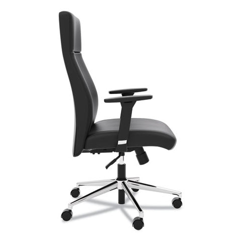 Define Executive High-back Leather Chair, Supports 250 Lb, 17" To 21" Seat Height, Black Seat/back, Polished Chrome Base