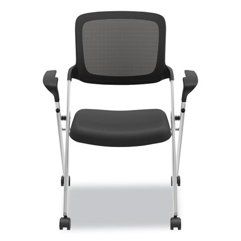 Vl314 Mesh Back Nesting Chair, Supports Up To 250 Lb, 19" Seat Height, Black Seat, Black Back, Silver Base