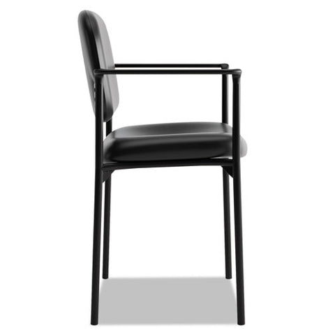 Vl616 Stacking Guest Chair With Arms, Bonded Leather Upholstery, 23.25" X 21" X 32.75", Black Seat, Black Back, Black Base