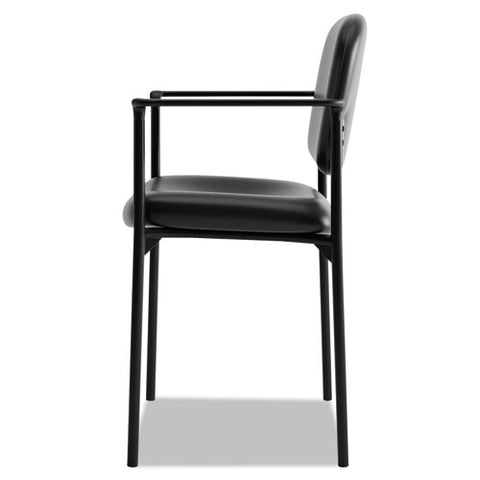 Vl616 Stacking Guest Chair With Arms, Bonded Leather Upholstery, 23.25" X 21" X 32.75", Black Seat, Black Back, Black Base