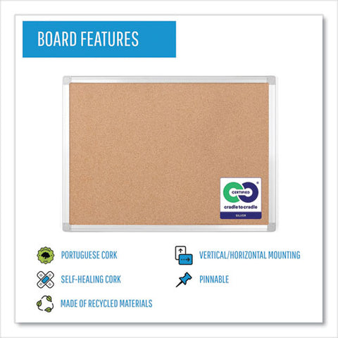 Earth Cork Board, 24" X 18", Tan Surface, Satin Aluminum Frame