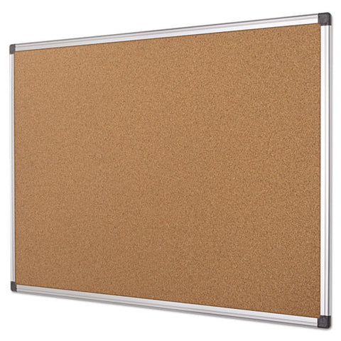 Value Cork Bulletin Board With Aluminum Frame, 24" X 36", Tan Surface, Satin Aluminum Frame