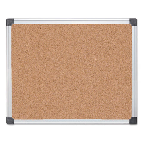 Value Cork Bulletin Board With Aluminum Frame, 24" X 36", Tan Surface, Satin Aluminum Frame