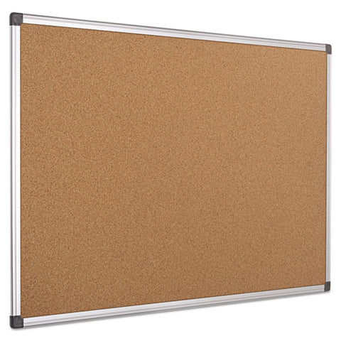 Value Cork Bulletin Board With Aluminum Frame, 24" X 36", Tan Surface, Satin Aluminum Frame