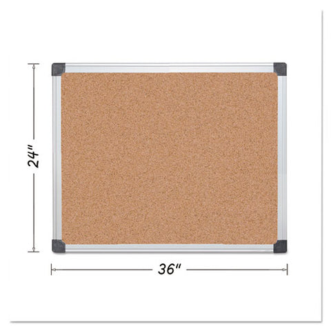 Value Cork Bulletin Board With Aluminum Frame, 24" X 36", Tan Surface, Satin Aluminum Frame