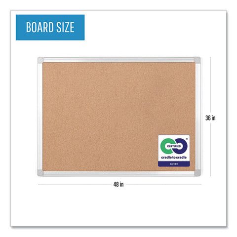 Earth Cork Board, 48" X 36", Tan Surface, Satin Aluminum Frame