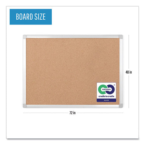 Earth Cork Board, 72" X 48", Tan Surface, Satin Aluminum Frame