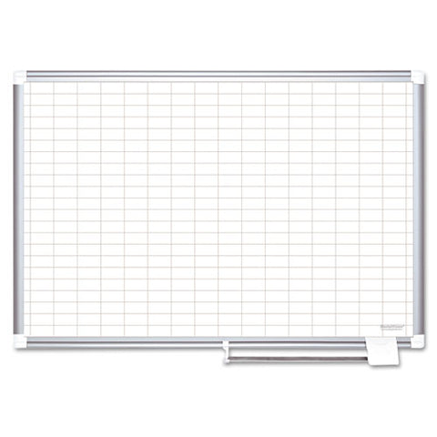 Gridded Magnetic Porcelain Dry Erase Project Planning Board, 1" X 2" Cells, 72" X 48", White Surface, Satin Aluminum Frame