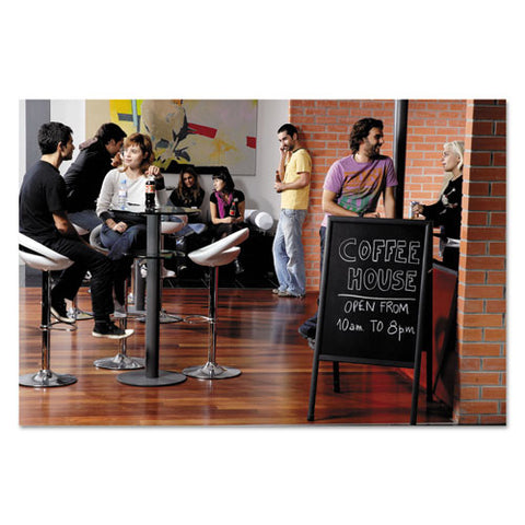 Reversible Wet Erase Sign Board With Poster Clips, Stands 42" Tall, 23" X 33" Black Surfaces, Satin Aluminum Frame